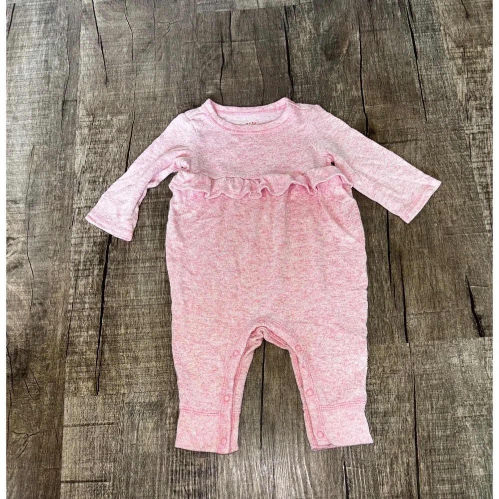 Cat & Jack Baby Girls Pink Heathered‎ Ruffle Long Sleeve Romper 0-3M